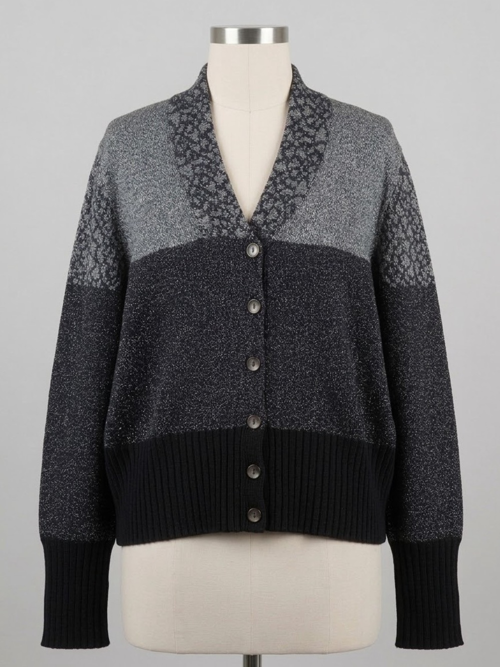 Anne Pedersen Vintage 80s Wool Blend Metallic Knit Colorblock Cardigan L